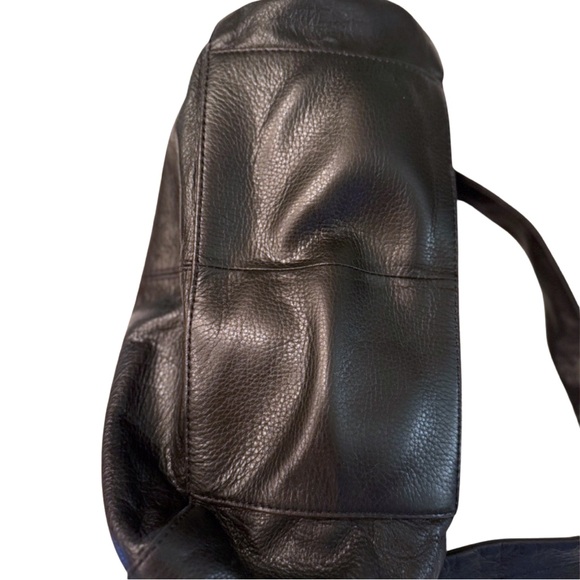 Y2K B. Makowsky Black Leather Silver Buckle Tote Shoulder Bag - Picture 7 of 7